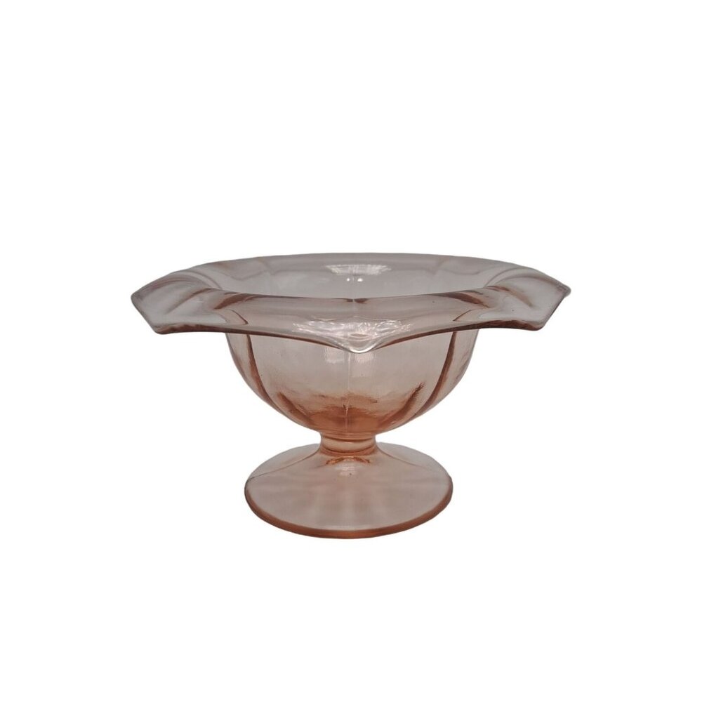 Federal Glass Pink Depression Glass Compote Pedestal Bowl Paneled 6 3/4" Vintage